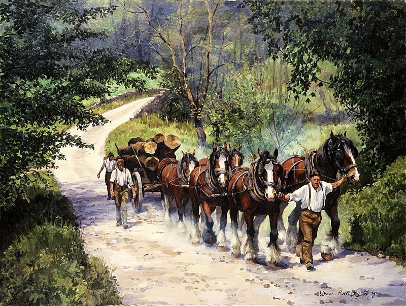 Timber horse paintings by Diana Rosemary Lodge